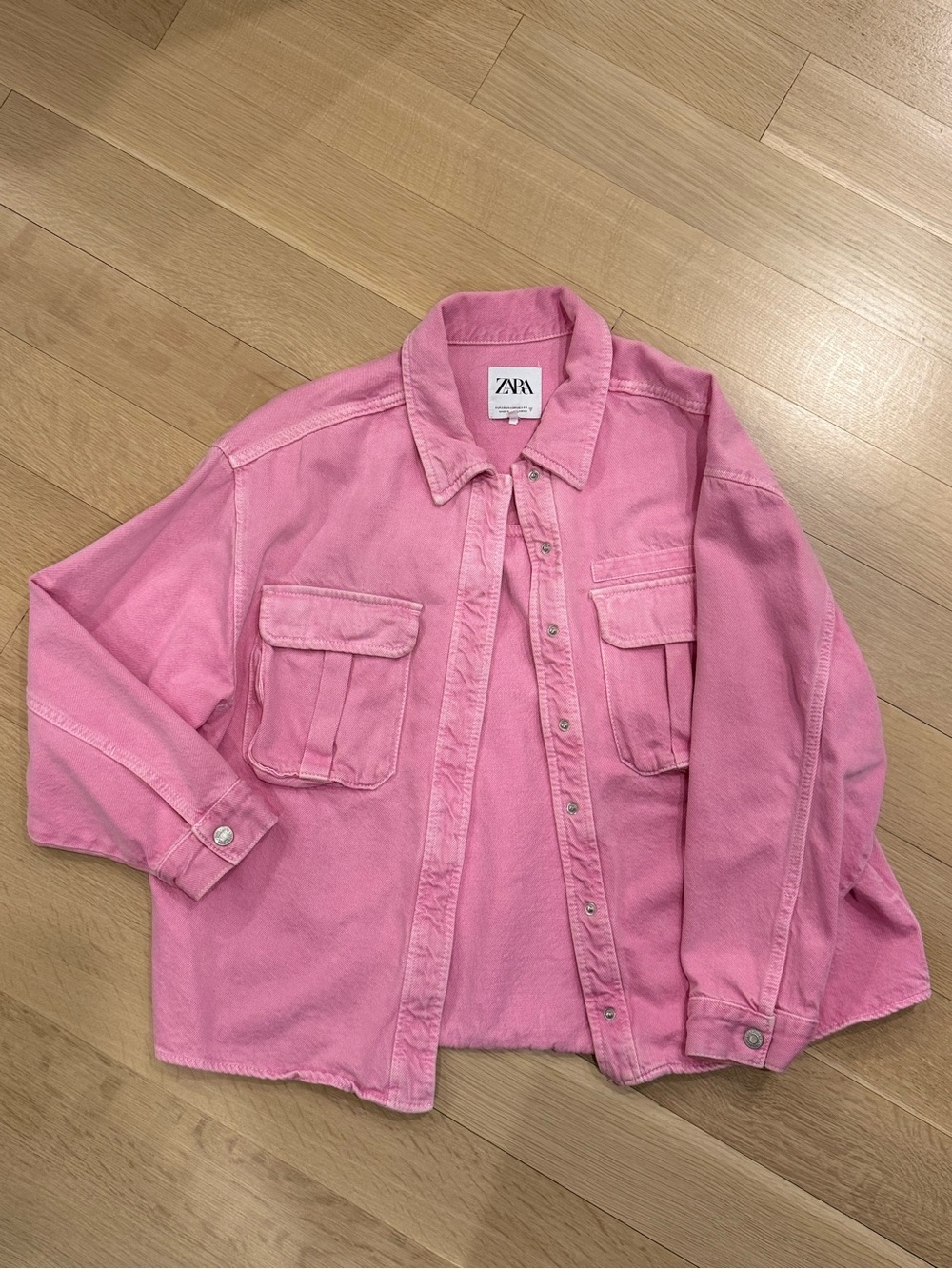 Zara oversized pink denim jacket size XS!